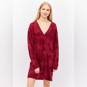 Jenni Intimates Deep Red V-Neck Pajama Dress